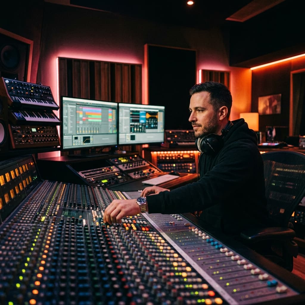 Professional Music Producer working in a modern studio - Nagmix Team